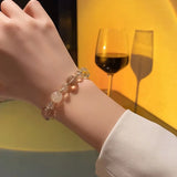 Daiiibabyyy  Temperament Colorful Clear Crystal Natural Stone Elastic Strand Bracelets for Women Real Gold Plated Copper Accessories