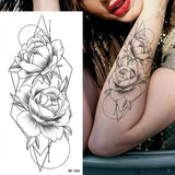 DAIIIBABYYY  -  Black Flower Women Sexy Tattoo Sticker Women Dot Rose Peony Body Chest Art Temporary Tattoos Water Transfer Fake Tattoo Stickers