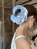 Daiiibabyyy  Cute Scrunchies Sweet Style Checkered Lace Four Layer Large Intestine Hair Band Hair Tie Bun Hairstyle Hair Band Hair Accessory