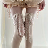 Daiiibabyyy  French Retro Ballet Style Lace Stockings for Women Girls Princess Dress Lolita Over The Knee Socks Daily Sweet Skirt Long Sock