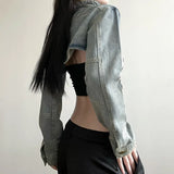 DAIIIBABYYY  -  Y2K Cropped Denim Jacket Women Vintage 90S Sexy Long Sleeve Jeans Coats Summer Gyaru Harajuku Streetwear Design Outerwears