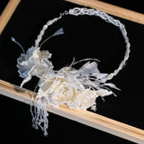 Daiiibabyyy  French Exquisite Bridal Headbands Feather Pearls Bride Headress Flower Luxury Wedding Headwear Bride Accessories