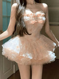 Daiiibabyyy  Sweet Elegant Slim Thin Sling Dress Fashion Warm Design Off Shoulder Bow Dresses Women Pretty Fairy Pink Cake Short Dresses