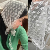 Daiiibabyyy  Lace Flower Elegant Lace Women Flower White Pink Sweet Triangle Scarf Thin Breathable Ribbon Artistic Style Travel Photo Decora