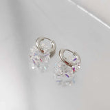 Daiiibabyyy  Fashion Metal Crystal Round Drop Earrings for Women Luxury Gold Color Double Layered Circle Ear Buckle Wedding Jewelry Gifts