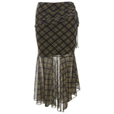 DAIIIBABYYY  -  New Women's Solid Color Slim Fit Street Fashion High Waist Bag Hip Plaid Skirt