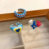 Daiiibabyyy  Boho Cute Romantic Macaron Color Love Heart Enamel Opening Rings for Women Charm Trendy Personality Y2K Finger Jewelry Girl Gift