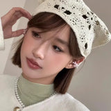 Daiiibabyyy  Knitted Hollow Out Triangle Hair Scarf Headband Women Girls Knitted Flower Headbands Summer Travel Literary Photo Headwear