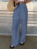 Daiiibabyyy  Elegant Simple Vacation Trouser Casual Solid Color Lace Hollow Out Long Pants Summer Fashion Elastic Waist Women's Commute Pants