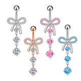 Daiiibabyyy Fashion Minimalist Bowknot Zircon Long Dangle Belly Button Ring Heart Shape Zircon Navel Ring For Women Body Piercing Jewelry