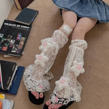 DAIIIBABYYY  -  Y2k Sweet Lace Leg Cover Cover Plush Star Lolita Love Cute Lace Summer Thin Stockings Leg Warmers Japanese JK Accessories Sock
