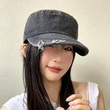 DAIIIBABYYY  -  Japanese Rhinestone Decorative Flat-top Baseball Cap Men's and Women's Retro Washed Denim British Niche Equestrian Caps Gorras