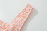 Daiiibabyyy  Sexy Pink Elastic Strap Tank Dress Ruched Slash Neck Zipper Back Slim Low Waist Hem Swing Midi Long Robe Sleeveless Vestidos