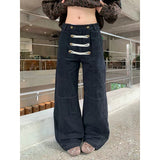 Daiiibabyyy  Women Khaki Cargo Denim Jeans Baggy Y2K Harajuku High Street 2000s Style Retro Wide Leg Jeans Long Pants Clothing Autumn