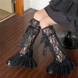 Daiiibabyyy -  Summer Y2k Star Lace Leg Cover  Sweet Plush Lolita Love Cute Lace Summer Thin Stockings Leg Warmers Japanese JK Accessories Sock