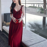Daiiibabyyy  Summer Women Party Backless Bandage Dresses Lady Daily Holiday Leisure Satin Dress Female Gentle Aesthetic Long Bridal Dress