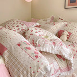 DAIIIBABYYY  -  French style pure cotton bed cover, four piece set on bed, 100 small floral all cotton duvet cover, bed sheet, lace style three