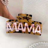 Daiiibabyyy  Fashion Square MAMA Hair Claw Retro Ponytail Clip Acetic Acid Shark Clip Leopard Print Colorful Geometry Hair Claw Daily