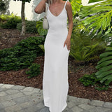 Daiiibabyyy  Solid Color Street Style Leisure Classic Women Midi Dress Straps Criss Cross Sexy Bodycon Sleeveless Open Back Summer Dress