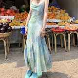 DAIIIBABYYY  -  Fashion Dress for Women Sleeveless French Style Korean Dresses Slim Floral Sling Backless Midi 2024 New Spring Summer Dress