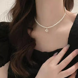 Daiiibabyyy  Luxury Necklace big brand Camellia Imitation of pearls necklace female women's neck chain neck chokers