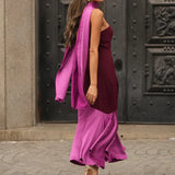 DAIIIBABYYY  -  Lady Sexy Strapless Sleeveless Evening Party Dress Fashion High Waist Draped Long Dress Elegant Color Blocked Slim Mermaid Dress