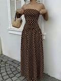 Daiiibabyyy  Elegant strapless waist cinching slimming dress with polka dot sexy off shoulder spring/summer new A-line skirt