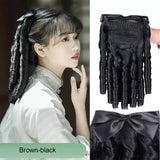 Daiiibabyyy  High Ponytail Wig Female Retro Qipao Hairstyle Gold Powder Family Republic Of China Roman Curly Long Hair Ponytail