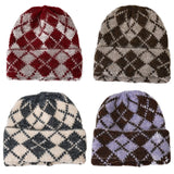 Daiiibabyyy  Fall Winter Knitted Hats for Women Men Check Plaid Beanies Skullies Fashion Casual Double Layer Red Christmas Hats Gift