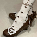 Daiiibabyyy  Japanese Vintage Gothic Style Lolita Shoes Women Sweets Polka Dot Print Lace Bow Metal Button Mary Jane Shoes Fashion Wedge Heel