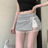 DAIIIBABYYY  -  Female Sweet Lace Patchwork Skirts Summer Women Clothes Fashionable Irregular Bow A-line Skirt Kawaii Solid Color Slim Skirt