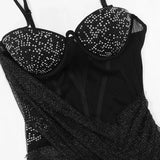 DAIIIBABYYY  -  Sexy Spaghetti Strap Dresses for Women Square Neck Diamond Mesh Patchwork Floor Length Ladies Evening Night Club Vestidos Cloth