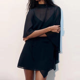 Daiiibabyyy  Fashion Solid Color Shawl Cover-up & Halter Dress Sets Summer New Casual Loose Chiffon Two Piece Sets Elegant Lady Commute Suits