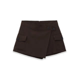 Daiiibabyyy  Women's Workwear Skirt-pants Dark Brown Wrap Design Cargo Skort With Pockets For Women High Waist Summer Shorts Elegant 56S3