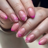 Daiiibabyyy  24pcs Flower Design Press on Nails Art Simple Long Almond Glitter Cat's Eye False Nail Reusable Rhinestone Pink Purple Fake Nail
