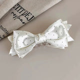 Daiiibabyyy  Elegant Satin Wave Dot Bow Banana Clip for Women Temperament Ponytail Vertical Clip Secure Hold Hair Clip Hair Accessory