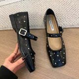 Daiiibabyyy 2024 Spring Autumn Black Women Flats Shoes Fashion Shallow Buckle Ladies Shoes Soft Leather Women's Mary Jane Shoes
