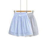 Daiiibabyyy  Spring French Style Fresh Slimming Blue Striped Lace Trimmed High Waist A-Line Short Skirt Half Skirt For Woman Casual HMJ9
