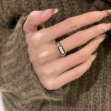 Daiiibabyyy  Italian Retro Jewelry Hollow Lace Honeycomb Design Silver Color Rings Black Enamel Inlaid Zircon Ring For Women
