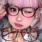 Daiiibabyyy  Y2k Leopard Print Bow Glasses Retro Woman Korean Anti-blue Light Eyeglasses Eye Protection Girl Optical Spectacle Eyeglass Frame