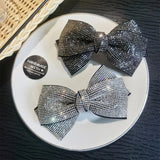Daiiibabyyy  luxury brand Hair accessories Korean jewelry double-layer bowknot headpiece with Rhinestone spring clip sweet hair clip