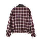 Daiiibabyyy  Winter New Product Women's Fashion Leisure Versatile Flip Collar Long Sleeve Leather plaid Pilot Jacket Coat