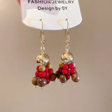 Daiiibabyyy  Bohemian Mix Color Natural Stone Wood Glass Beads Strand Tassel Hanging Dangle Earrings for Women Gold Silver Plated Hooks