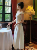 DAIIIBABYYY  -  Women Elegent White Party Prom Midi Dress Summer New French Female Sexy Fashion Slim Off Shoulder Pleated Clothes Vestidos