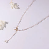 Daiiibabyyy  Sweet Pearl Tassel Bow Charm Necklace Girls Simple Temperament Clavicle Chain Daily Party Fashion Jewelry