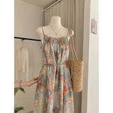 DAIIIBABYYY  -  Retro Camis Dress Sleeveless Off Shoulder Dresses Hot Girls Young Lady Sweet Printed Loose Long A-line Dresses Female Clothing