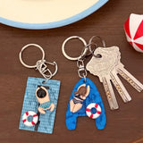 Daiiibabyyy  Fashion Acrylic Pool Floating Board Keychain Alloy Blue Yellow Swimming Figure Pendant Creative Decorative Bag Charm Summer