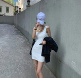 DAIIIBABYYY  -  Sexy Black Mini Dress Women Streetwear Square Collar Sundress Korean White Bodycon One Pieces Dresses Summer Vestidos New