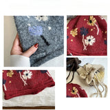 DAIIIBABYYY  -  Korean Flower Jacquard Crimped Knitted Hat Winter Outdoor Warm Ear Protection Big Head Drawstring Design Women Skull Beanie Cap