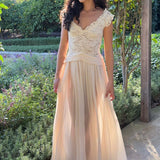 Daiiibabyyy  Lace Deep V-neck Evening Gown Women Dress Elegant Sleeveless High Waisted Solid Long Dress Fashion Embroidery Slim Party Dresses